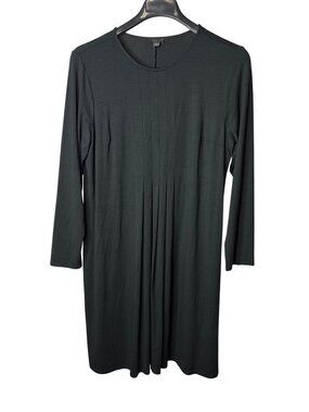 J.Jill Plus Size Wearever Collection A-Line Midi Dress 1X Pleated Front Black